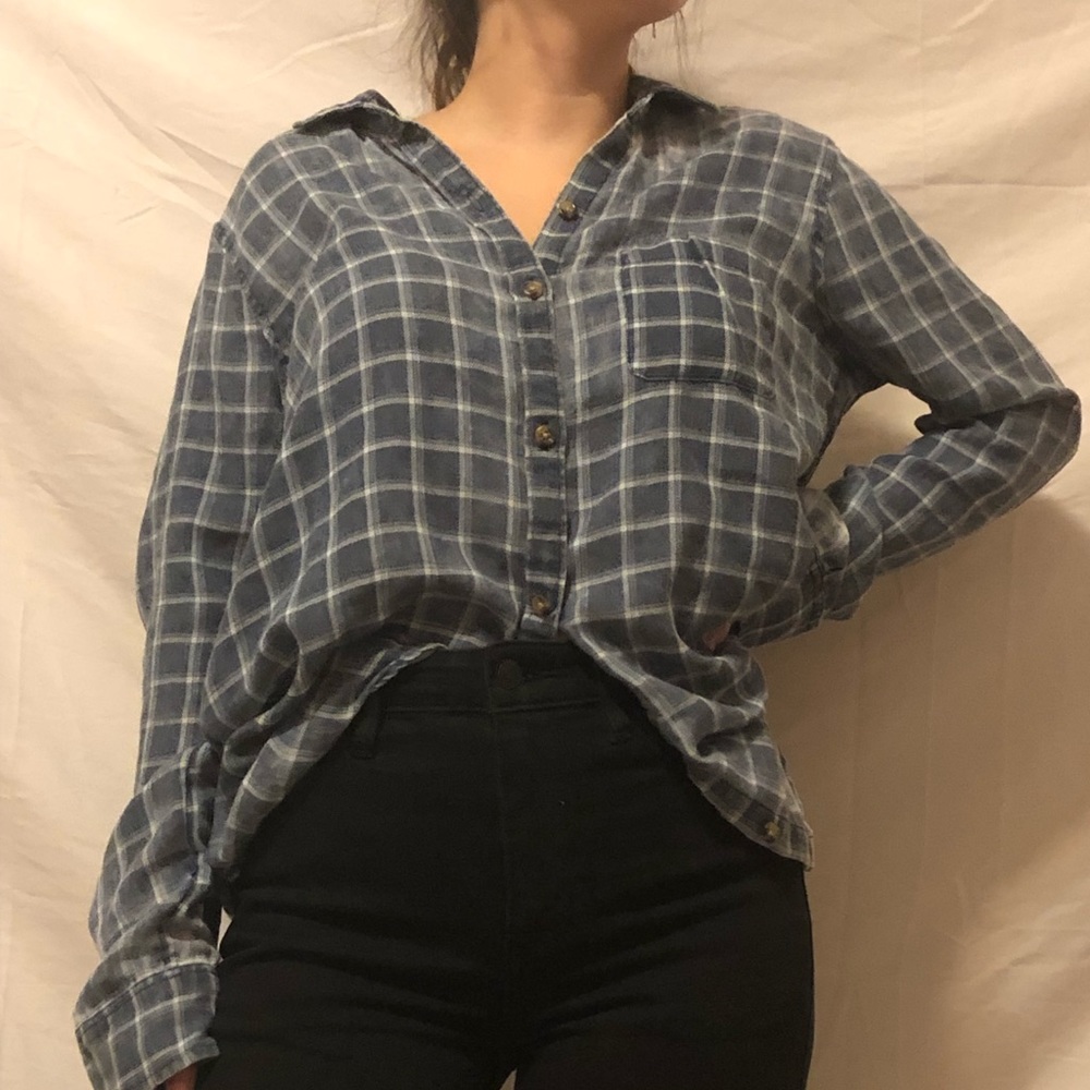 Blue and white plaid flannel